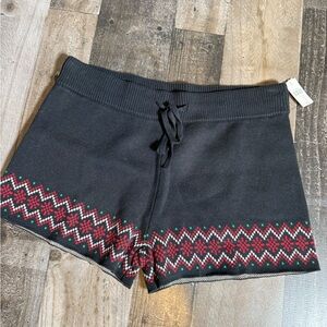 Beach Riot Fair Isle Knit Shorts Black Red Cozy Lounge Anthropologie NWT Medium